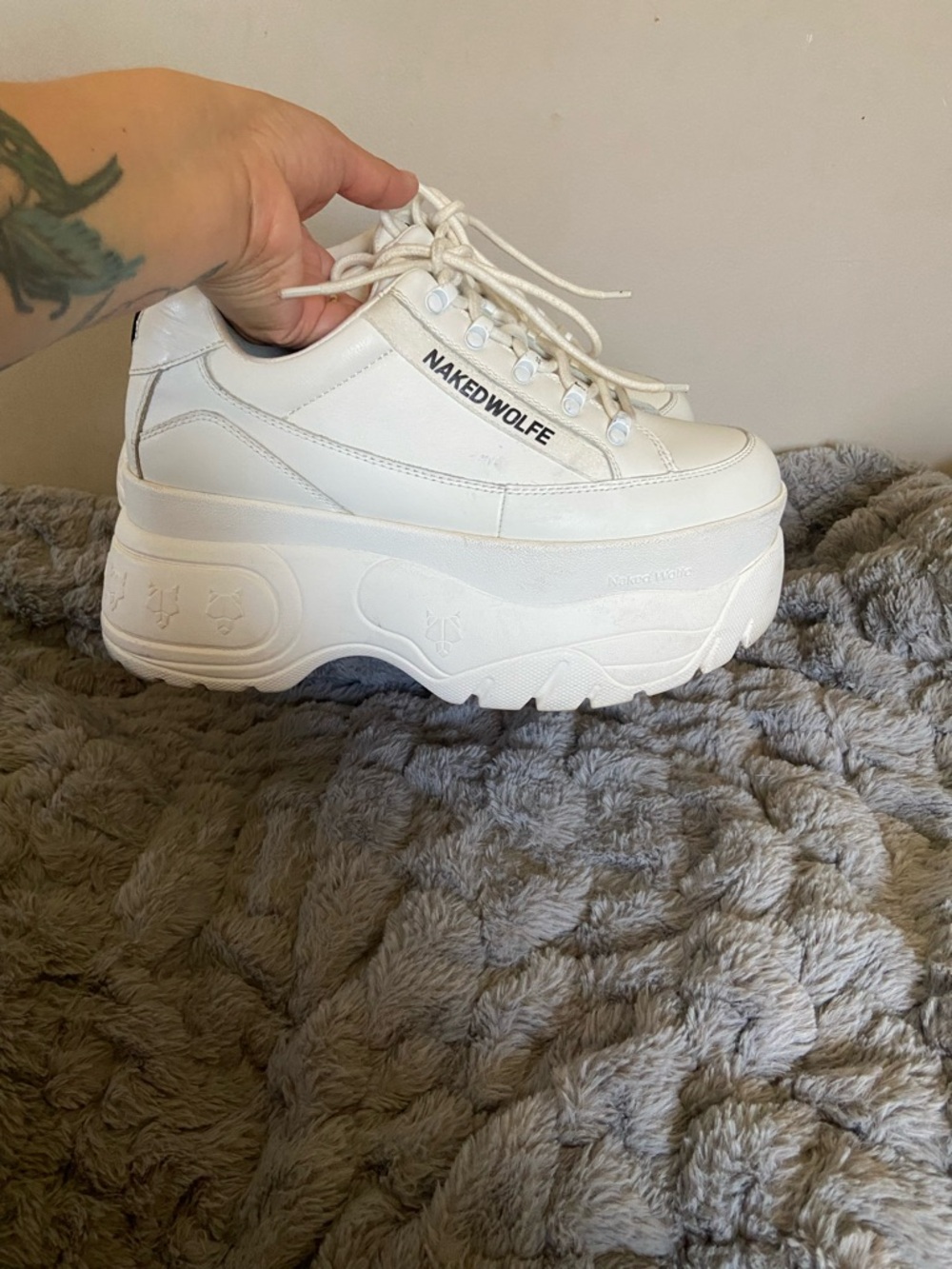 ❌sold❌Naked Wolfe White Platform Sneakers with Sculpted Sole